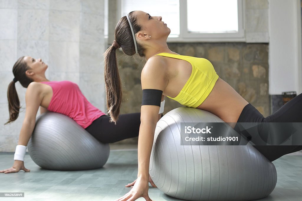 working out in the fitness studio beautiful young women working out in the fitness studio Activity Stock Photo