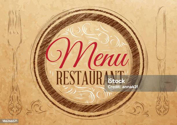 메뉴판 레스토랑 레터링 그리기 크래프트 종이 갈색에 대한 스톡 벡터 아트 및 기타 이미지 - 갈색, 검은색, 고풍스런