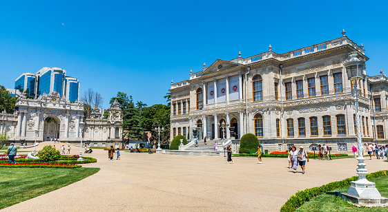 Istanbul, Turkey - July 19, 2023: Dolmabahce Palace and Gate