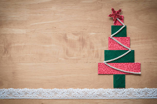 Handmade fabric Christmas tree. stock photo