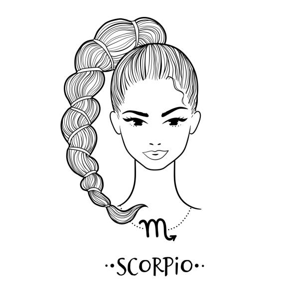 Scorpio zodiac sign line art female face portrait Vector illustration of Scorpio zodiac sign line art female face portrait female scorpio tattoos stock illustrations