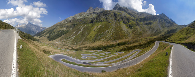 Alpine road with tight serpentines on Splugenpass, Switzerland CH