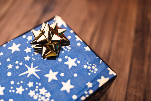 christmas present on the plank table