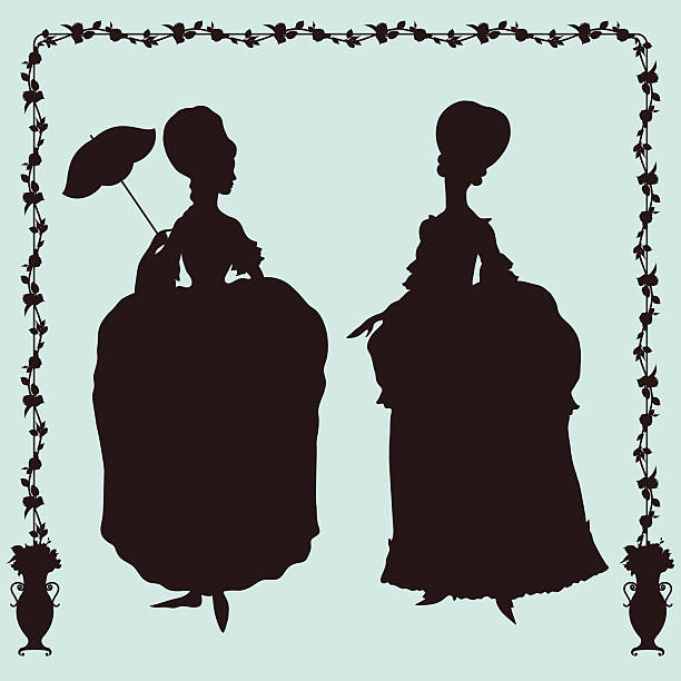 Women in rococo style costumes vector art illustration