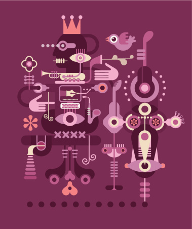 The King - isolated vector illustration on violet background. Abstract composition.