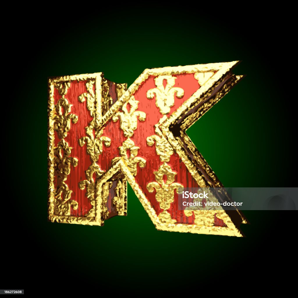 Ouro e vermelho madeira Figura k - Royalty-free Alfabeto arte vetorial