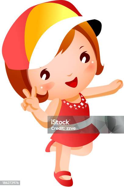 Ilustración de Retrato De Niña Feliz y más Vectores Libres de Derechos de Sobre una pierna - Sobre una pierna, Alegre, Clip Art