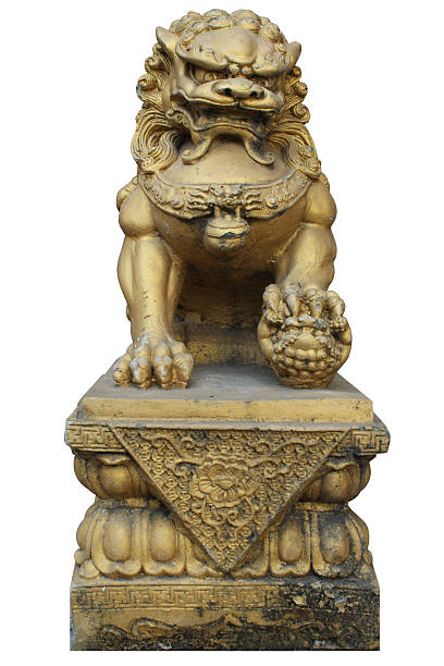 istock Chinese Lion Stone With Clipping Path 186274482