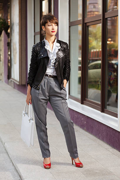istock Young woman in leather jacket 186275558