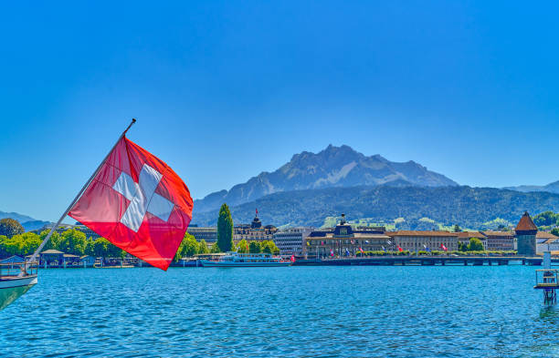 Swiss flag waving in the wind.