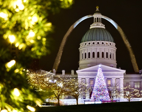 St Louis City Hall during the Christmas season