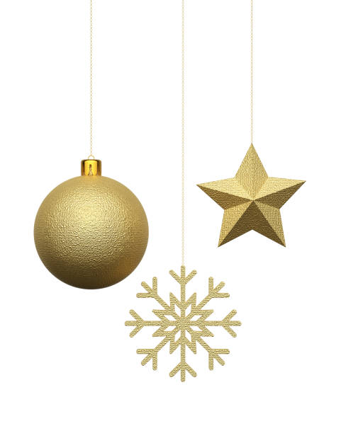 istock Hanging gold christmas ornaments on isolated white background 1862770939