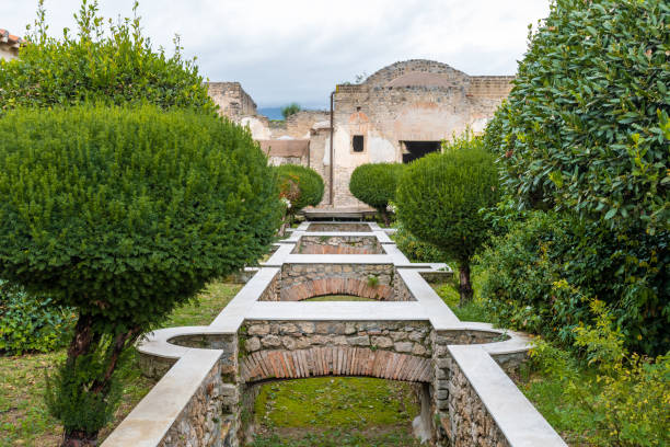 Garden with ancient ruins in Pompeii