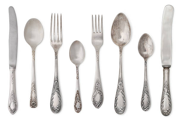 vintage old cutlery - bestek stockfoto's en -beelden