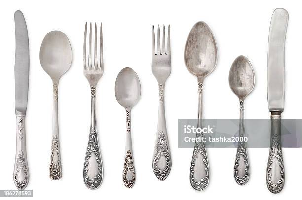 Vintage Old Cutlery Stock Photo - Download Image Now - Silverware, Fork, Silver Colored