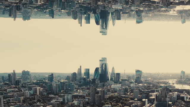 Mirror effect of buildings in London skyline