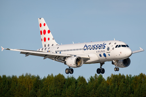 Brussels Airlines Airbus A319 landing at Oslo Airport Gardermoen