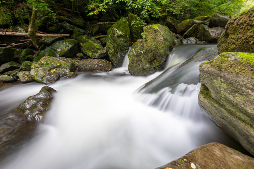Long exposure of a waterfall on the East Lyn river at Watersmeet In Exmoor National Park