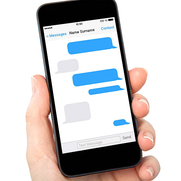 istock woman hand holding the phone with sms chat on screen 186284679