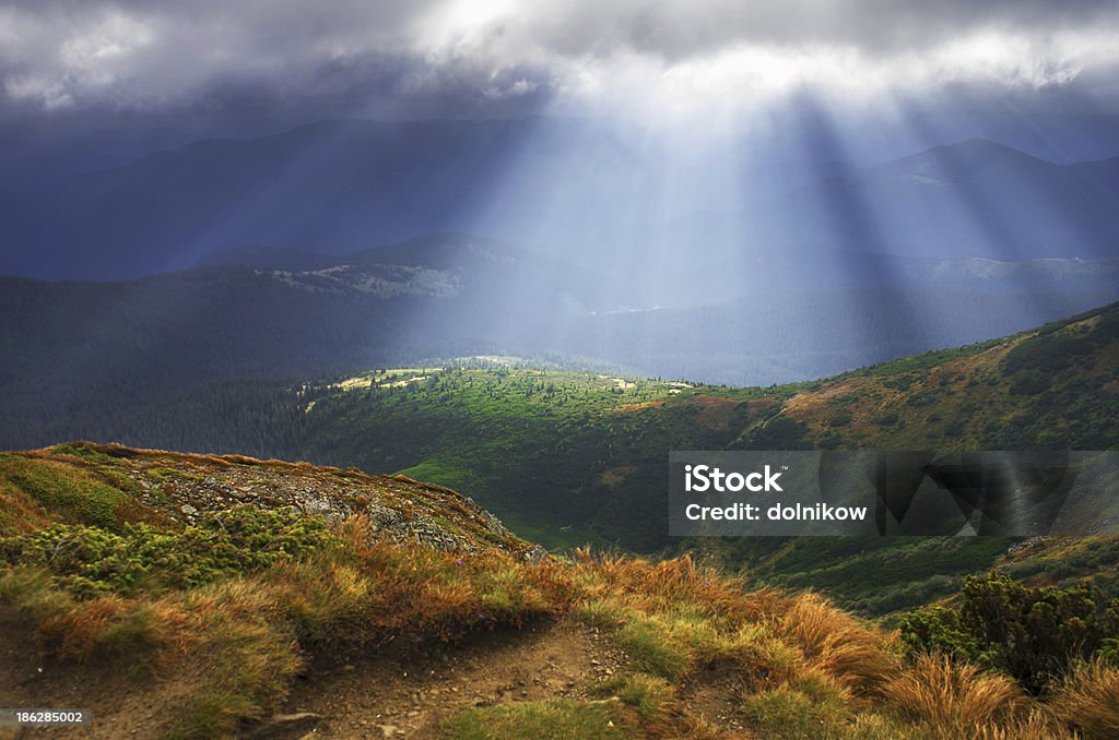 Autunno paesaggio di montagna di mattina plateau (Carpathian, Ucraina) - Foto stock royalty-free di Alba - Crepuscolo