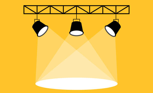 illustrations, cliparts, dessins animés et icônes de platine vectorielle avec ensemble de projecteurs jaunes. montrez la lumière. piédestal vide pour la cérémonie de remise des prix ou la présentation. arrière-plan vectoriel de projecteur. projecteur - projecteur