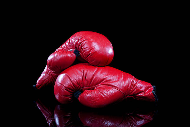istock Pair of Red boxing Gloves on Black 186286185