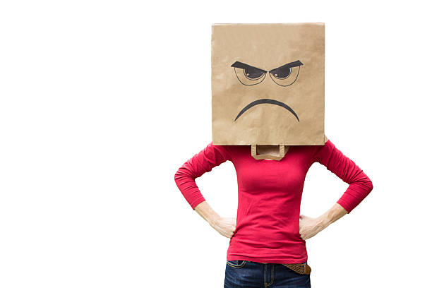 Angry woman Woman with paper bag on her head with an angry expression on it sulking stock pictures, royalty-free photos & images