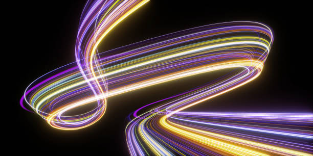 istock 3d render. Abstract background of dynamic neon lines glowing in the dark 1862885752