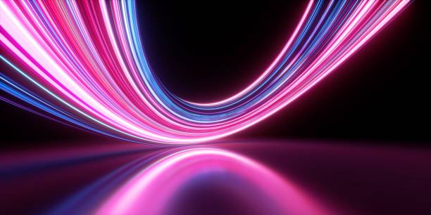 istock 3d render. Abstract neon background of glowing lines and floor reflection. Modern wallpaper 1862890481