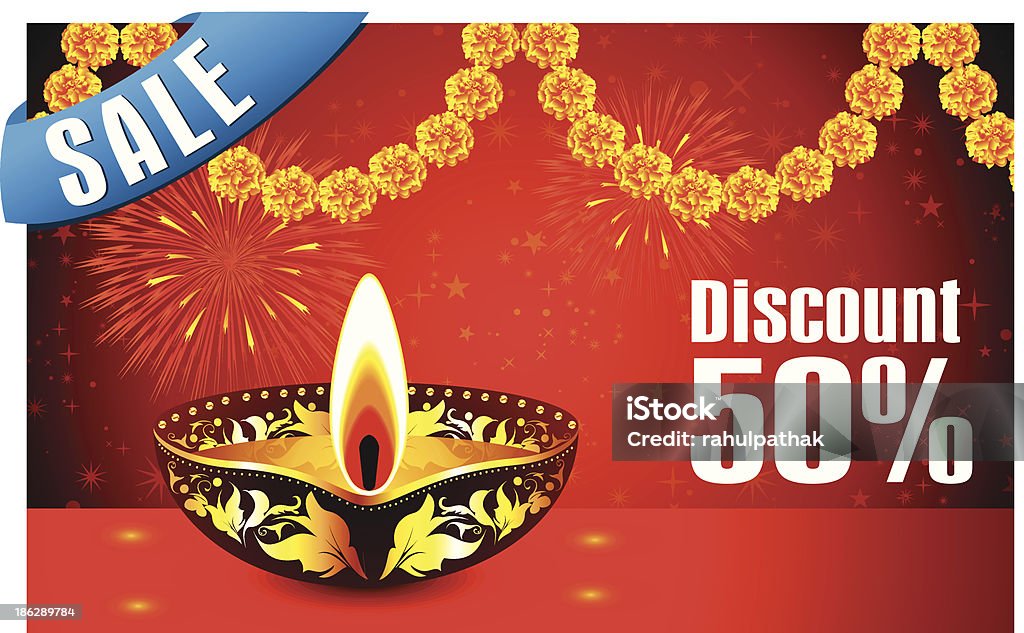 Abstrait diwali carte de réduction - clipart vectoriel de 50 pourcent libre de droits