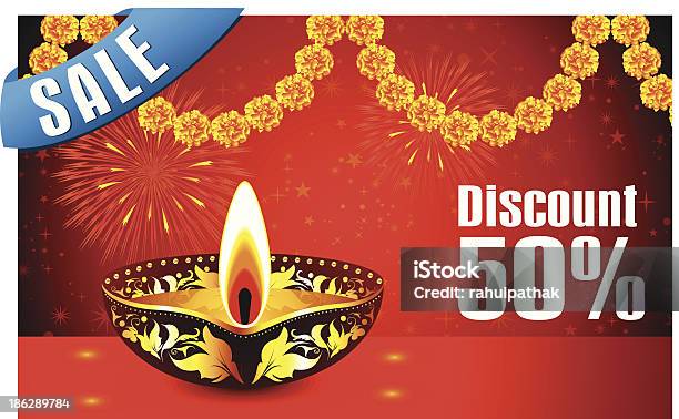 Abstrait Diwali Carte De Réduction Vecteurs libres de droits et plus d'images vectorielles de 50 pourcent - 50 pourcent, Abstrait, Carte de voeux et d'anniversaire