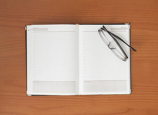 business hintergrund - personal organizer address book diary glasses stock-fotos und bilder