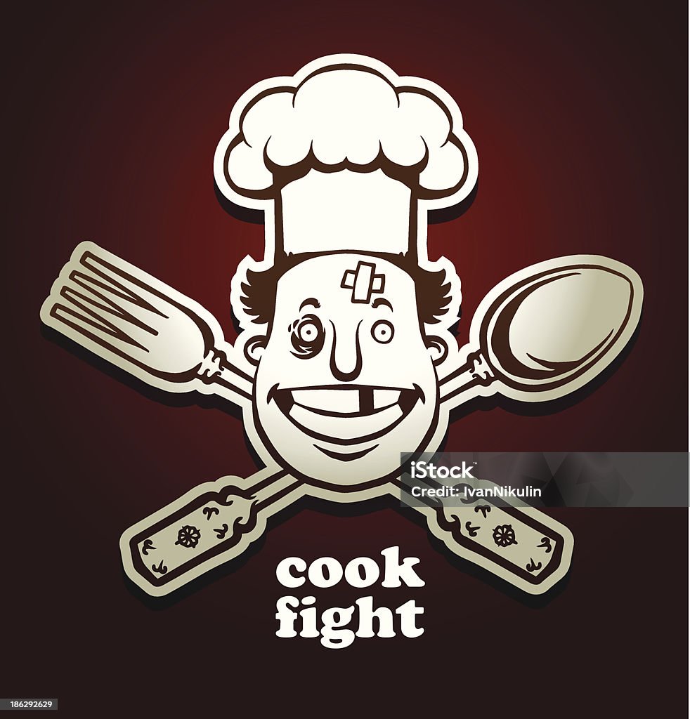 Cook luta emblema, colher e garfo - Vetor de Concurso de culinária royalty-free