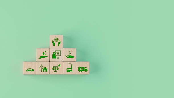 istock Environmentally friendly concept ,Wooden blocks with environmental love icons ,Icon for using renewable energy and making the most of natural resources. 1862927056