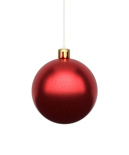 Hanging red christmas ball on isolated white background