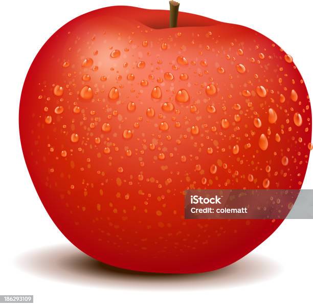 Красное Яблоко — стоковая векторная графика и другие изображения на тему Без людей - Без людей, Белый фон, Блестящий