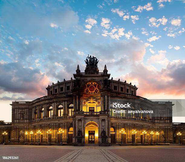 Dresden Opera Theatre In The Evening Stock Photo - Download Image Now - Opera, Semper Opera House, Vienna State Opera