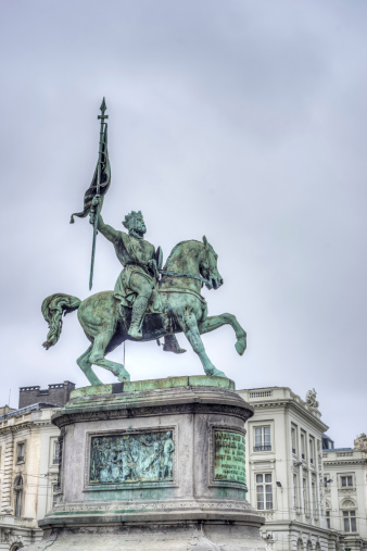 Statue of Godfrey of Bouillon on Place Royale or Koningsplein (Royal Square) in Brussels, Belgium