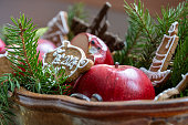 Christmas decoration with gingerbread and apples
