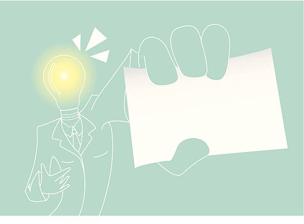 istock Man With Lamp Instead Of Head Showing Blank Visit Card 186295423