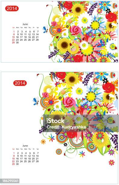 Floral Calendar 2014 June Design For Two Size Of Paper Stock Illustration - Download Image Now