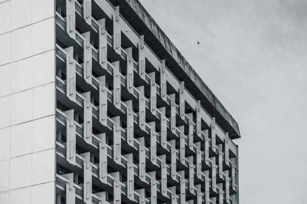 istock Elements of Soviet modernism. Old buildings from the Soviet era. Balconies and concrete elements. 1862994016