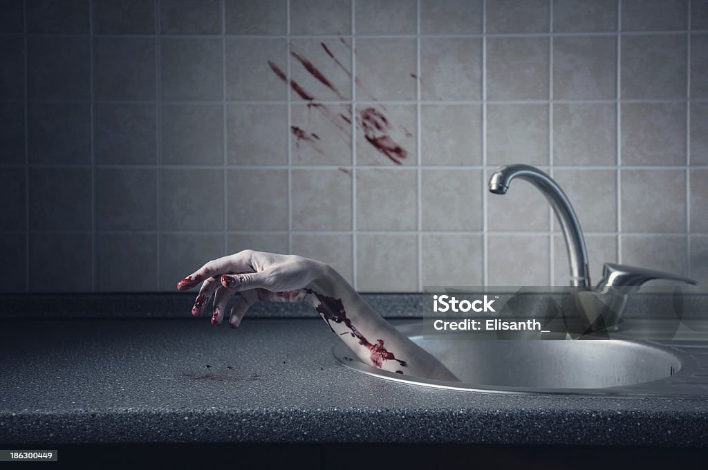 Bloody hand in Spülbecken - Lizenzfrei Blut Stock-Foto