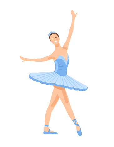 Ballerina in a blue ballet tutu. Dancer in a beautiful pose. Ballet. Vector flat illustration