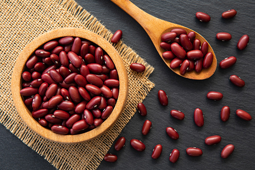 Dried raw red beans in a bowl