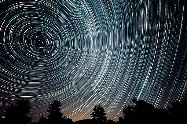 beautiful sky at night with startrails
