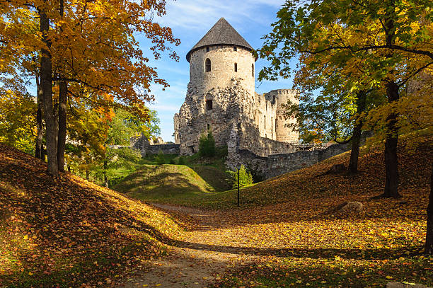 castle in cesis - brick wall old window brick stock-fotos und bilder