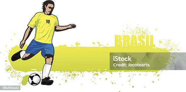 Piłka Nożna Gracz Brasil - Stockowe grafiki wektorowe i więcej obrazów Aktywność sportowa - Aktywność sportowa, Atak, Biegać