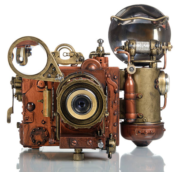 Copper Photo camera. Photo camera on a white background. Style Steampunk. vintage video camera stock pictures, royalty-free photos & images