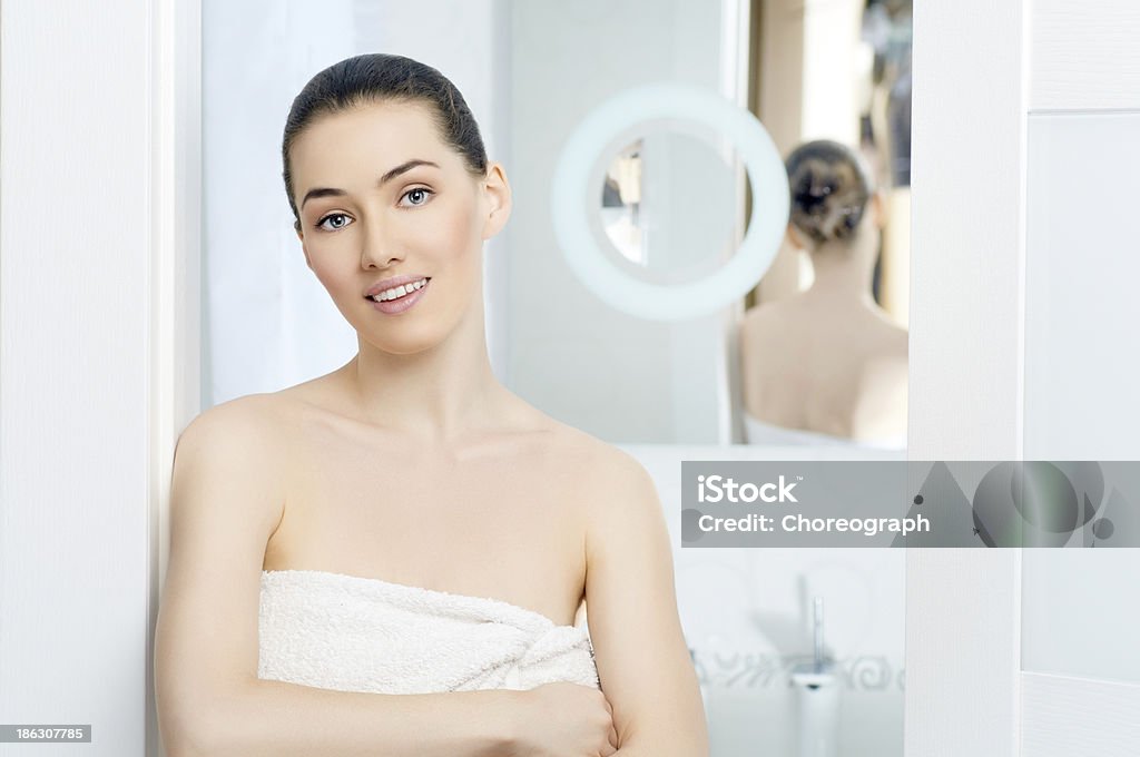 bathroom girl comes out from the bathroom Adult Stock Photo